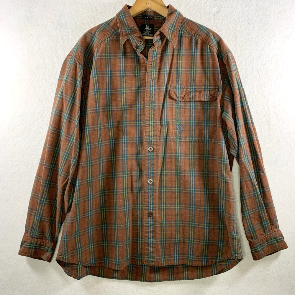 VTG Orage‎ Mens Heavyweight Cotton Plaid Button Shirt Sz XL Lumberjack Workwear
